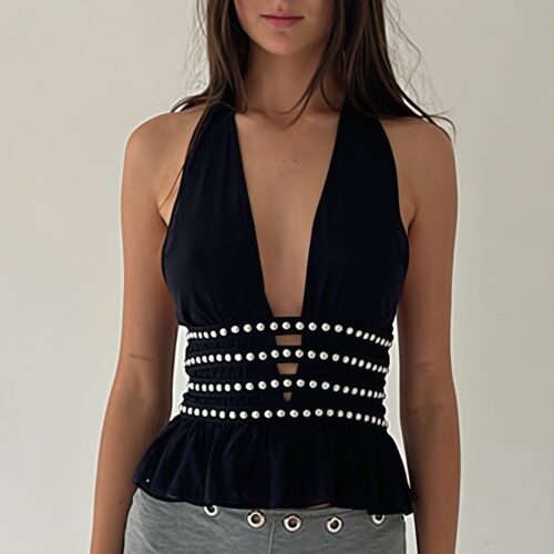 Hollow Out Backless Halter Top
