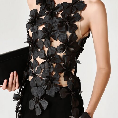 Floral Mesh Panel Sleeveless Sexy Layering Blouse