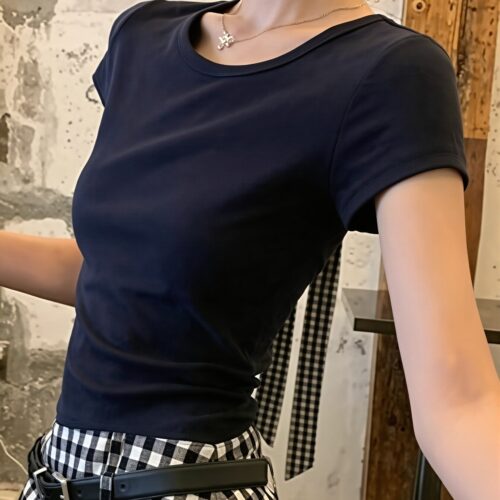 Bow Tie Back Hollow Out T-shirt